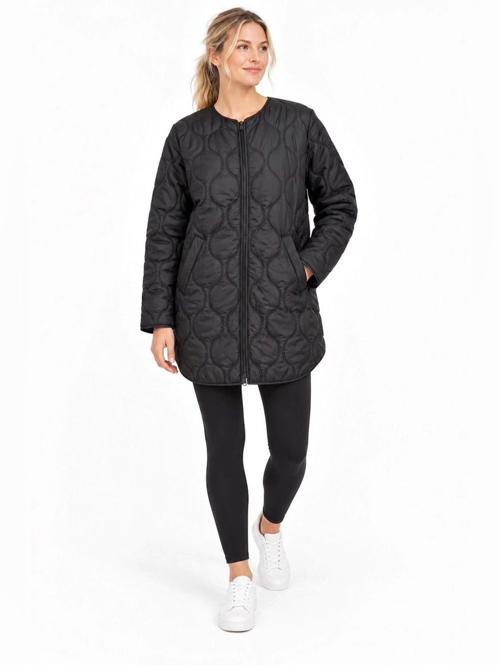 Athleta Alight Black Quilted Longline Jacket Small S Full Zip Insulated